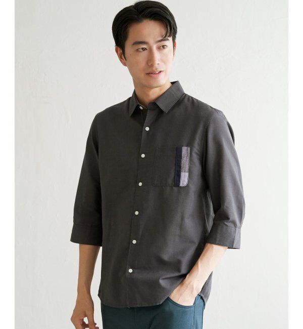 ikka「7分袖リネン混切り替えポケットシャツ」|シャツ・ブラウス|