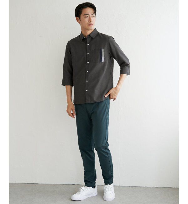 ikka「7分袖リネン混切り替えポケットシャツ」|シャツ・ブラウス|
