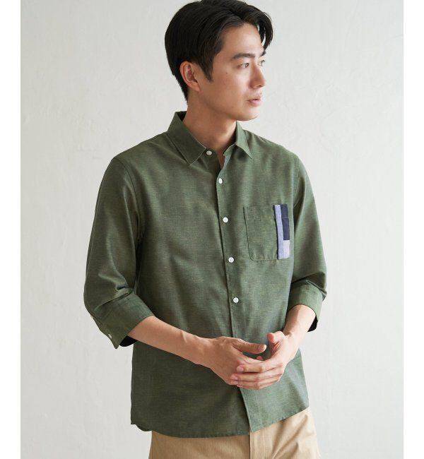 ikka「7分袖リネン混切り替えポケットシャツ」|シャツ・ブラウス|