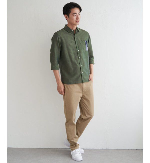 ikka「7分袖リネン混切り替えポケットシャツ」|シャツ・ブラウス|