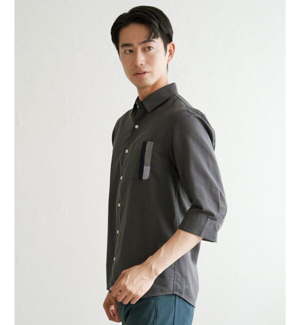 ikka「7分袖リネン混切り替えポケットシャツ」|シャツ・ブラウス|