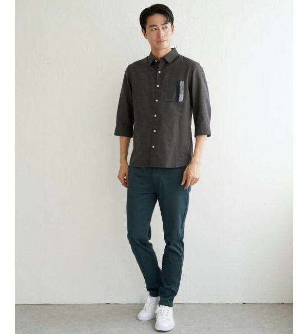 ikka「7分袖リネン混切り替えポケットシャツ」|シャツ・ブラウス|