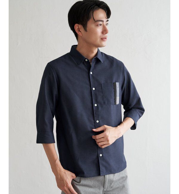 ikka「7分袖リネン混切り替えポケットシャツ」|シャツ・ブラウス|