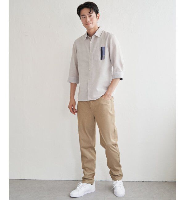 ikka「7分袖リネン混切り替えポケットシャツ」|シャツ・ブラウス|