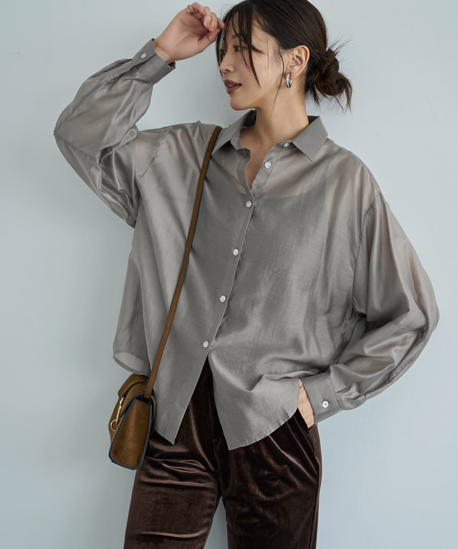 STYLE DELI「袖ハギ微光沢シアーシャツ」|シャツ・ブラウス|