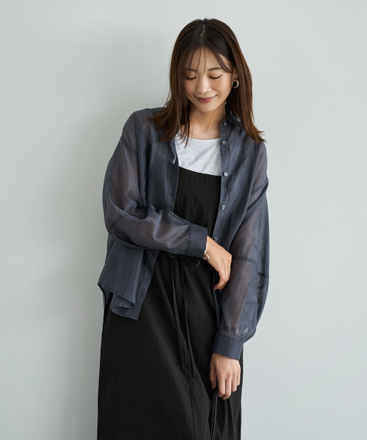 STYLE DELI「袖ハギ微光沢シアーシャツ」|シャツ・ブラウス|