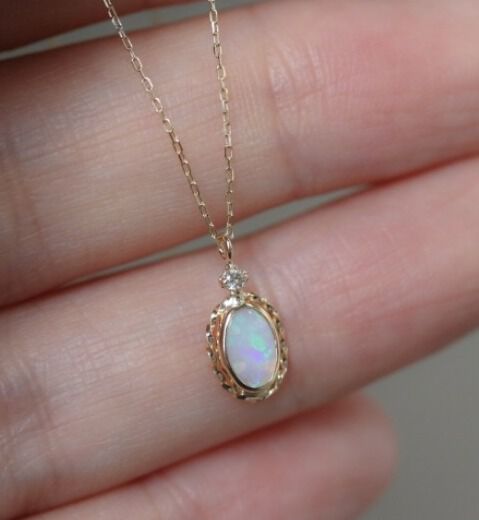  「ダイヤモンド / オパール ネックレス | K10YG」|ネックレス|