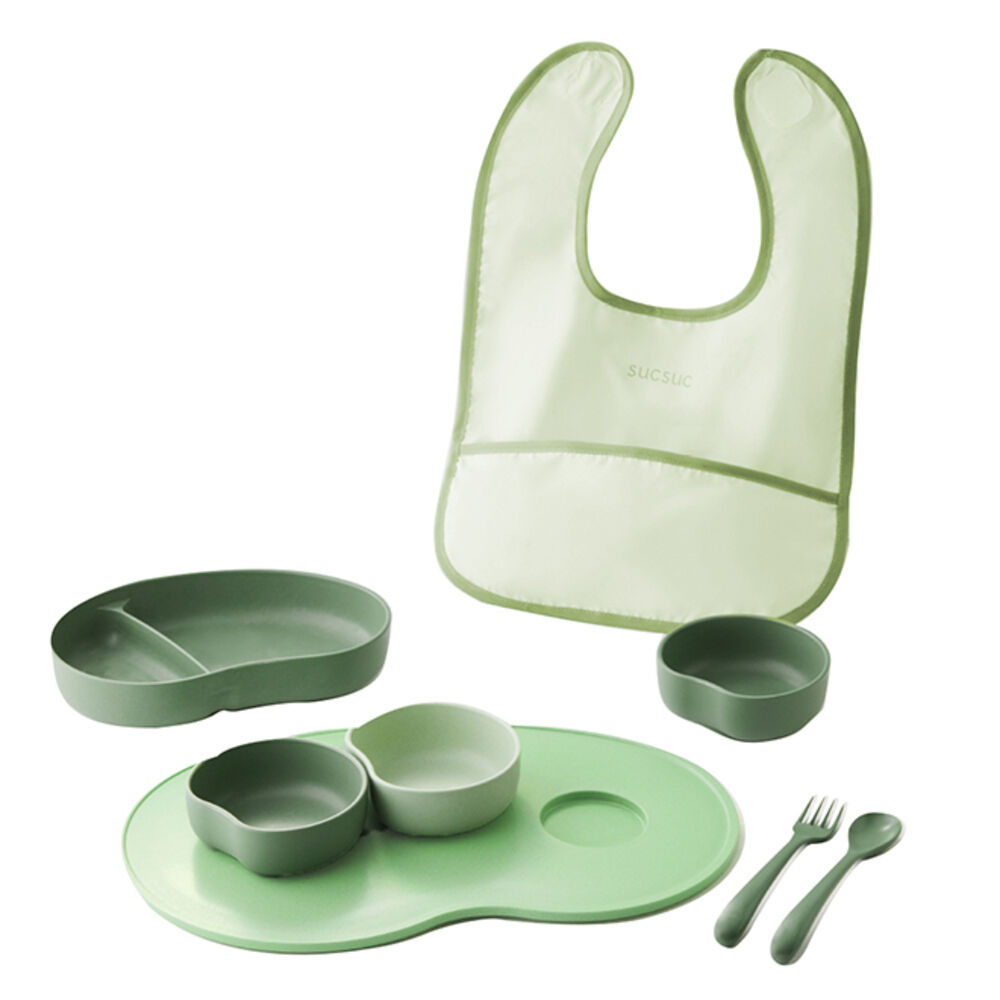 BACKYARD FAMILY「SUCSUC スクスク ベビー 食器 セット スプーン フォーク ボウル トレイ 通販 7点」|食器・キッチングッズ|グリーン1