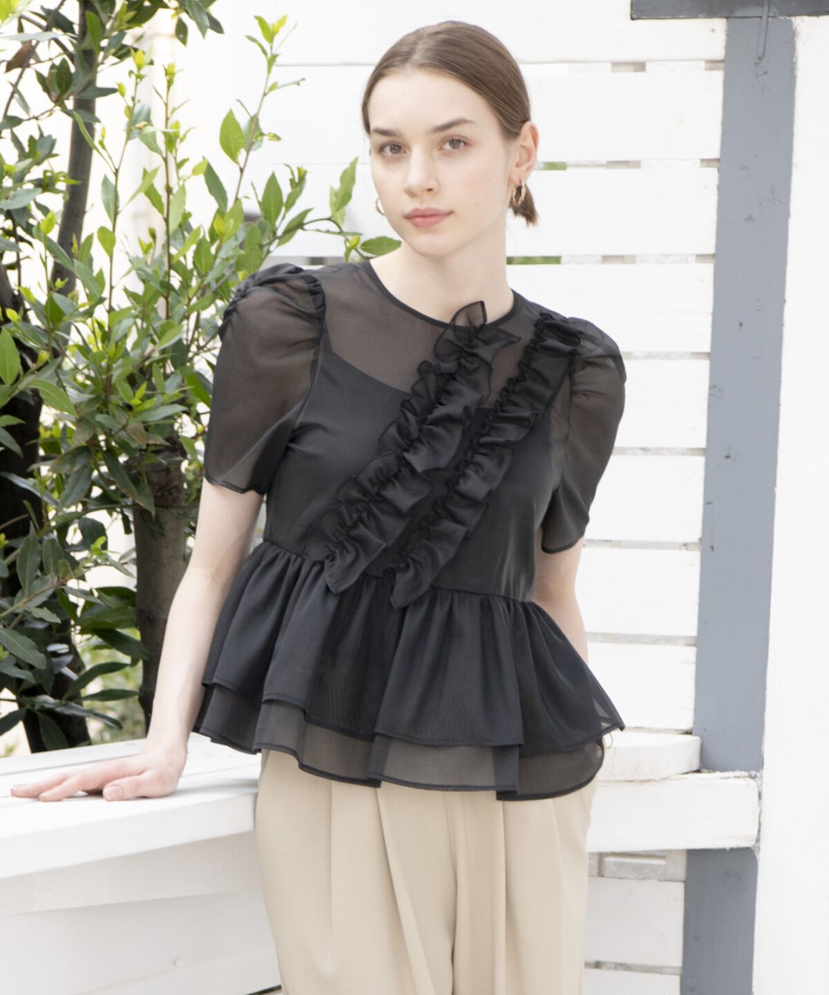 アンドクチュール「キャミ付きペプラムシアーブラウス」|シャツ・ブラウス|