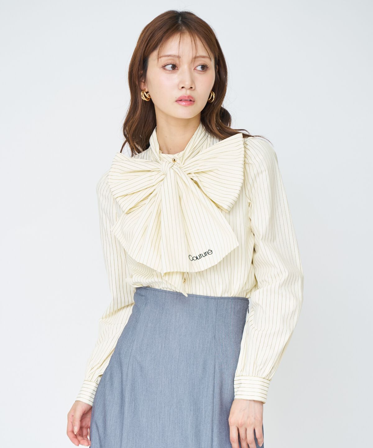アンドクチュール「バタフライリボンストライプブラウス」|シャツ・ブラウス|