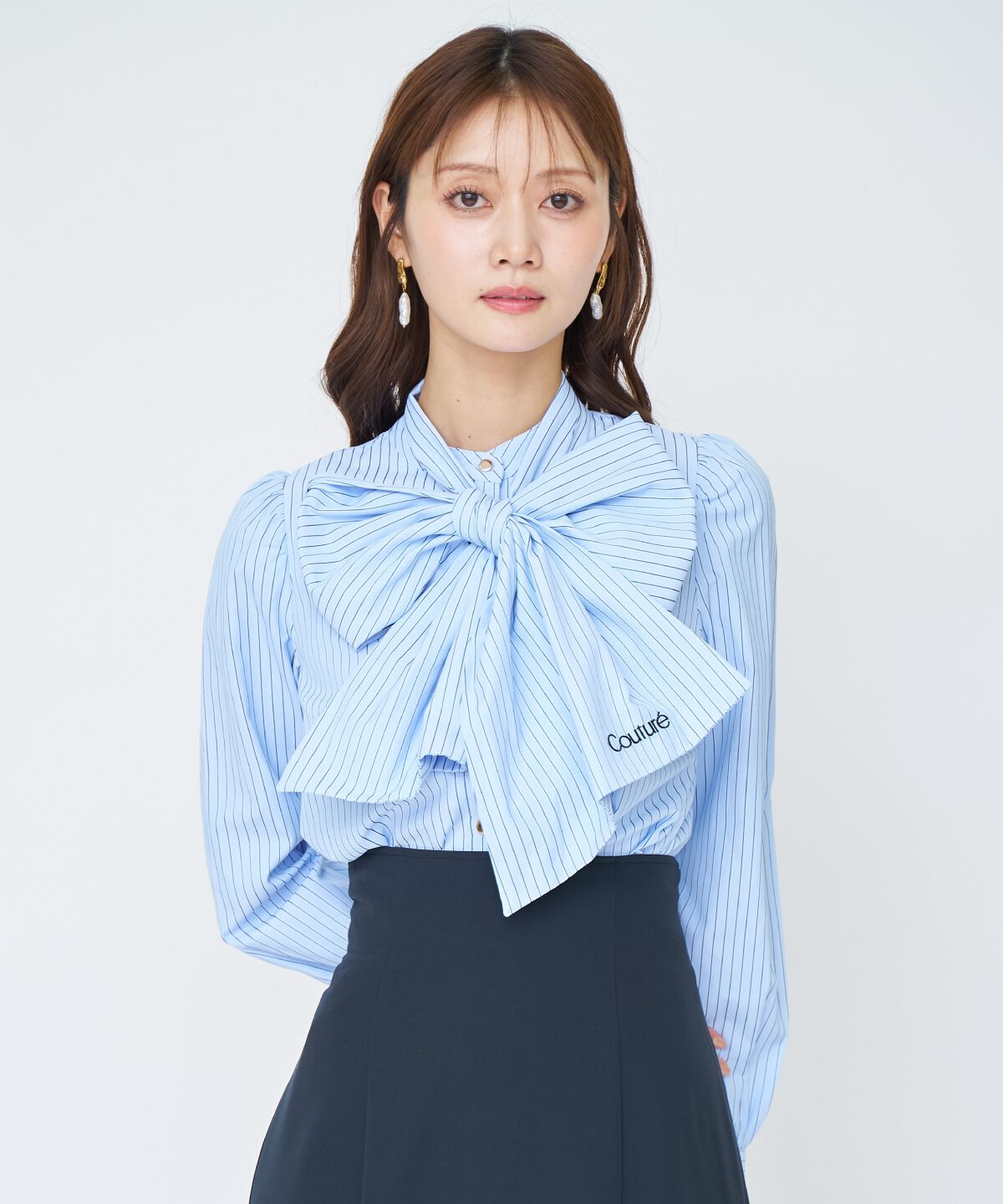 アンドクチュール「バタフライリボンストライプブラウス」|シャツ・ブラウス|