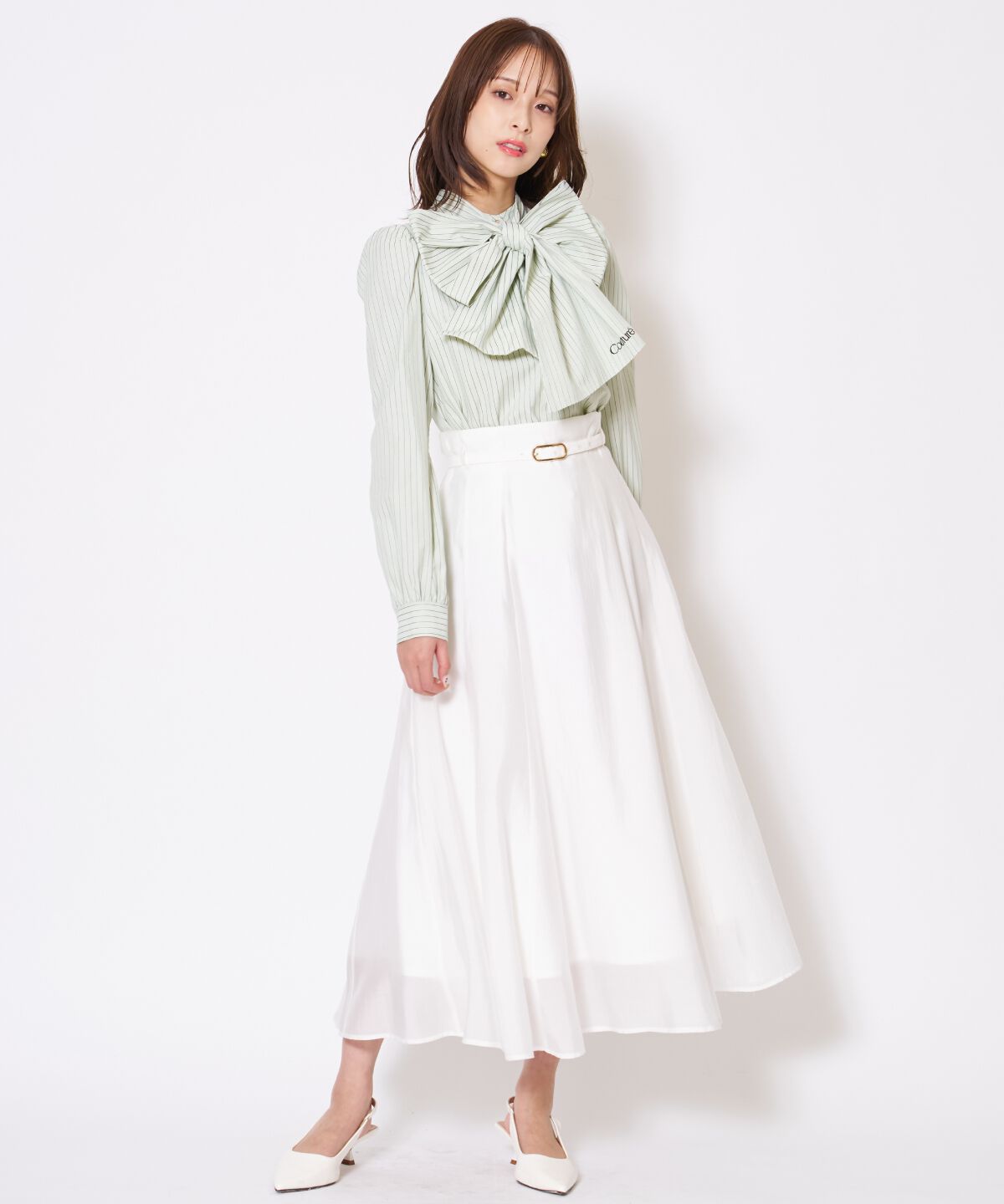 アンドクチュール「バタフライリボンストライプブラウス」|シャツ・ブラウス|