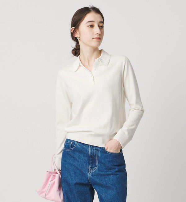 UNITED ARROWS「クロシェ ポロニット ‐ウォッシャブル‐」|ニット・セーター|OFF WHITE