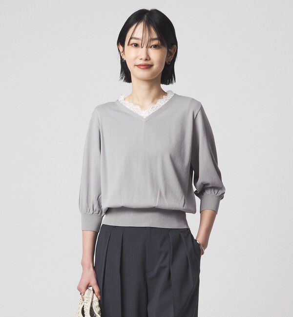UNITED ARROWS green label relaxing「レース Vネック プルオーバー ニット」|ニット・セーター|
