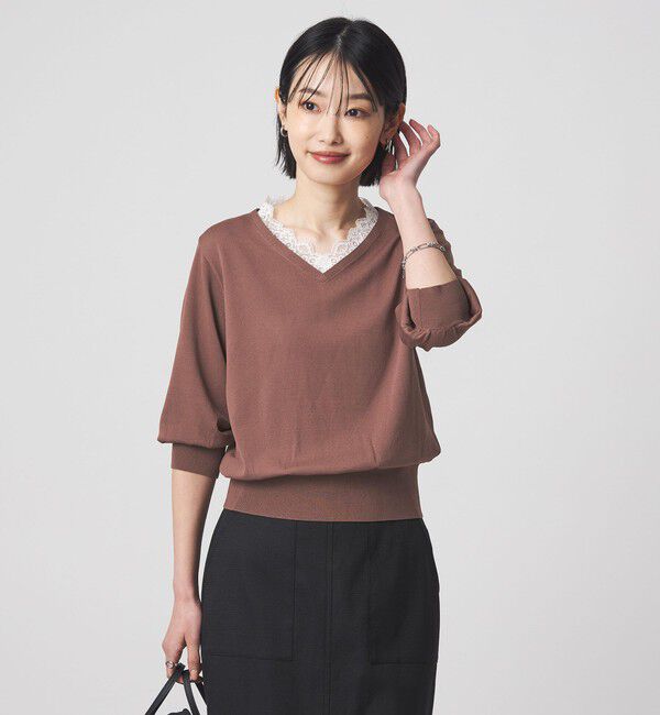 UNITED ARROWS green label relaxing「レース Vネック プルオーバー ニット」|ニット・セーター|