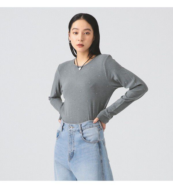 Ray BEAMS 「ホットフィックス クルーネック カットソー」|Tシャツ・カットソー|GREY