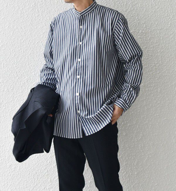 SHIPS any「SHIPS any: ストライプ / ソリッド リラックス バンドカラー シャツ 25AW◇」|シャツ・ブラウス|