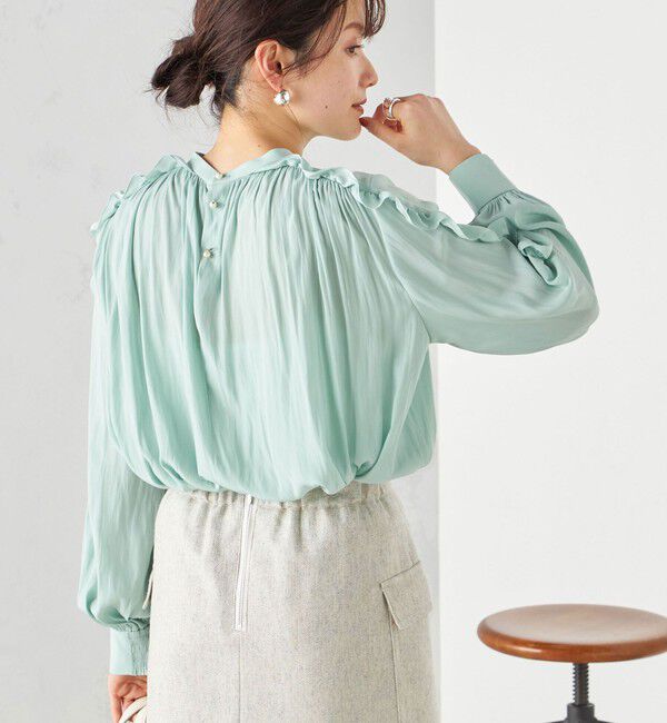 SHIPS for women「〈手洗い可能〉割繊 フリル デザイン ブラウス 24SS ◇」|シャツ・ブラウス|ライトグリーン