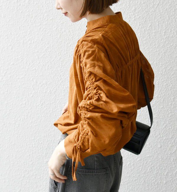 SHIPS any「SHIPS any: シアー ジャカード シャーリング バンドカラー シャツ」|シャツ・ブラウス|