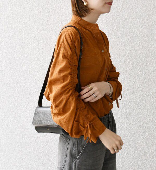 SHIPS any「SHIPS any: シアー ジャカード シャーリング バンドカラー シャツ」|シャツ・ブラウス|