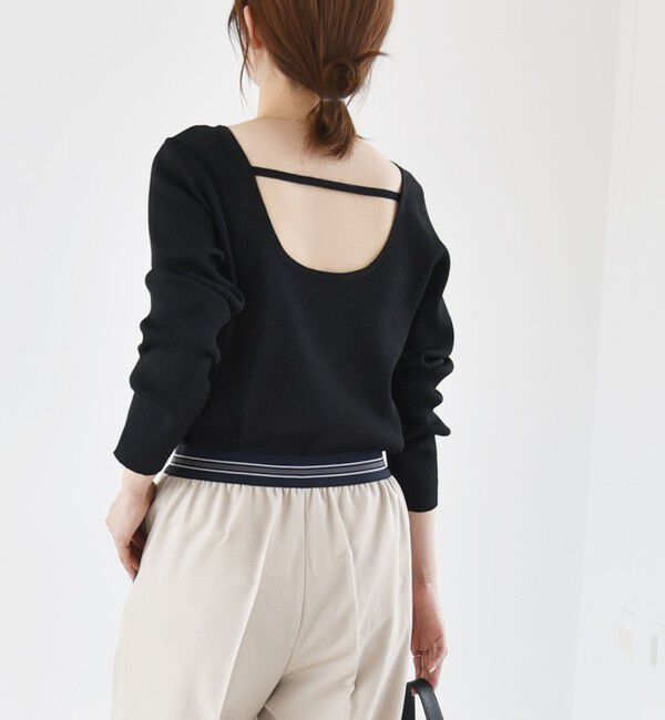 quaranciel「quaranciel:〈手洗い可能〉コンパクト リブ バックオープン ラメ  ニット」|ニット・セーター|ブラック