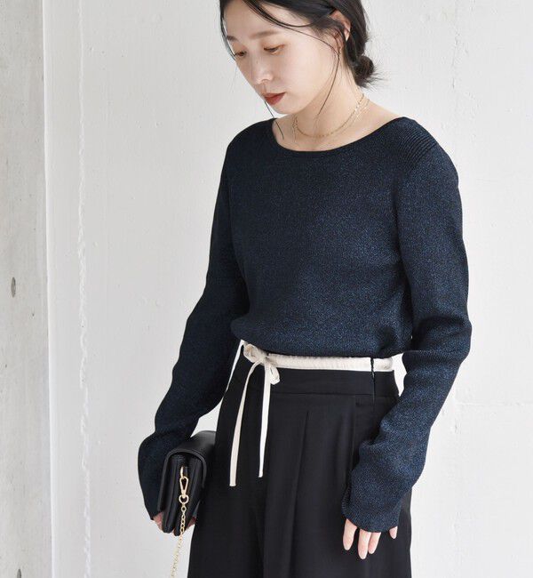 quaranciel「quaranciel:〈手洗い可能〉コンパクト リブ バックオープン ラメ  ニット」|ニット・セーター|