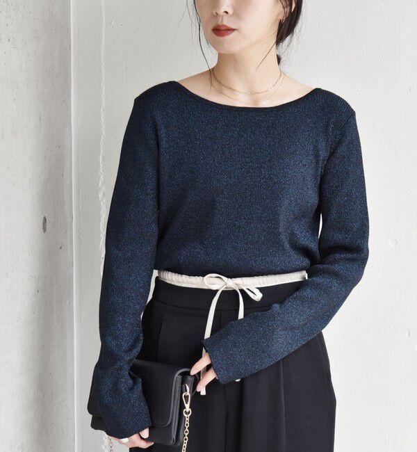 quaranciel「quaranciel:〈手洗い可能〉コンパクト リブ バックオープン ラメ  ニット」|ニット・セーター|