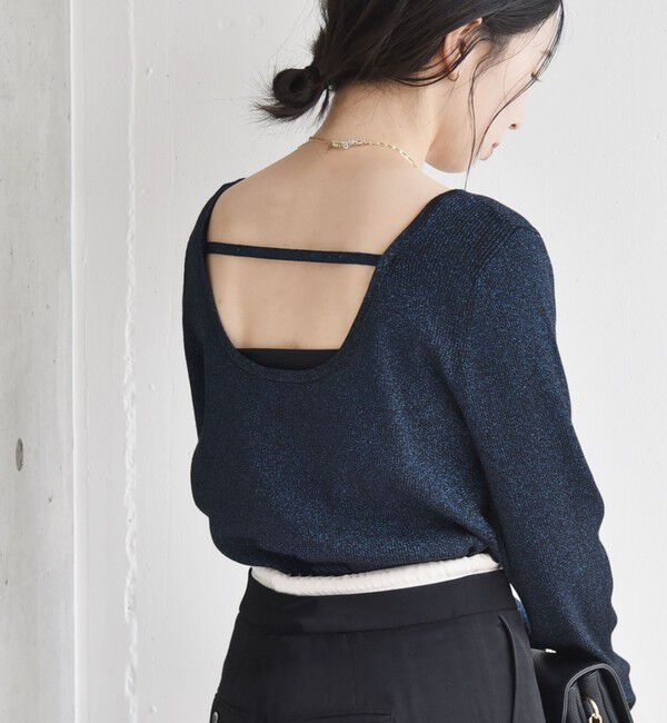 quaranciel「quaranciel:〈手洗い可能〉コンパクト リブ バックオープン ラメ  ニット」|ニット・セーター|