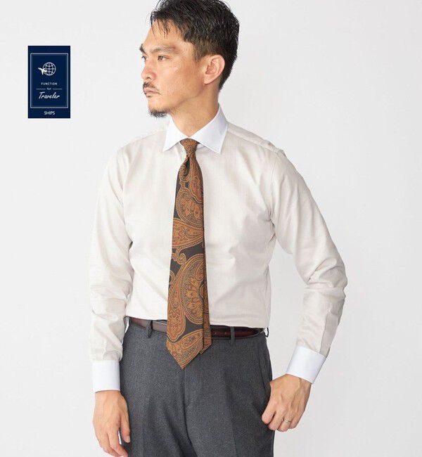 SHIPS「SHIPS: イージーアイロン ピケ ワイドカラー クレリック シャツ」|シャツ・ブラウス|ベージュ系