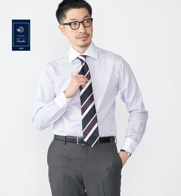 SHIPS「SHIPS: イージーアイロン ピケ ワイドカラー クレリック シャツ」|シャツ・ブラウス|ラベンダー