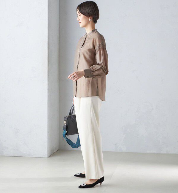 SHIPS for women「〈手洗い可能〉バンドカラー 袖 シャーリング ブラウス」|シャツ・ブラウス|