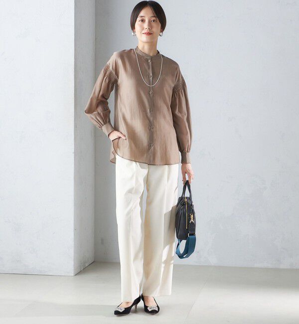 SHIPS for women「〈手洗い可能〉バンドカラー 袖 シャーリング ブラウス」|シャツ・ブラウス|