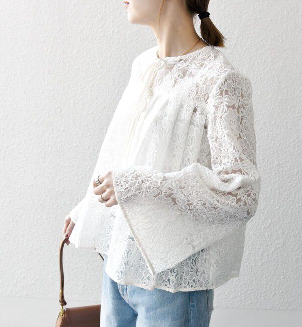 SHIPS any「SHIPS any:〈手洗い可能〉フラワーレース エンブロイダリー フレア シアー ブラウス」|シャツ・ブラウス|