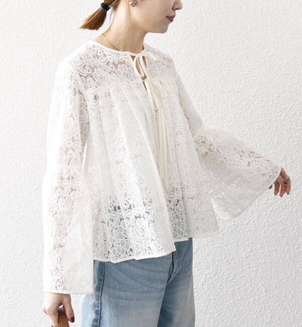 SHIPS any「SHIPS any:〈手洗い可能〉フラワーレース エンブロイダリー フレア シアー ブラウス」|シャツ・ブラウス|
