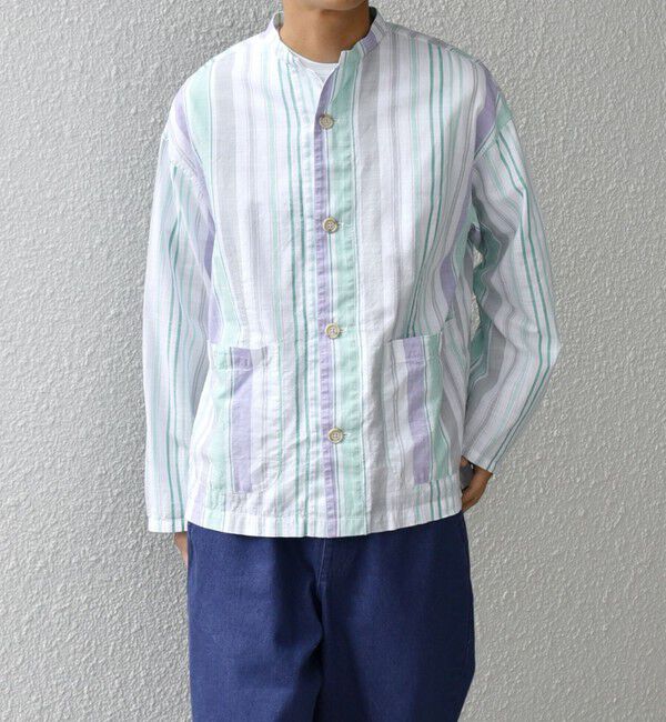 SHIPS any「SHIPS any: BEZ TEXTILE マルチカラー ストライプ / ソリッド  スタンドカラー シャツ◇」|シャツ・ブラウス|