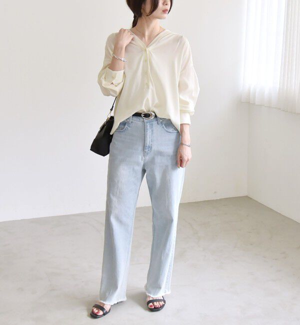 quaranciel「quaranciel:〈手洗い可能〉Vネック バック ギャザー ブラウス」|シャツ・ブラウス|