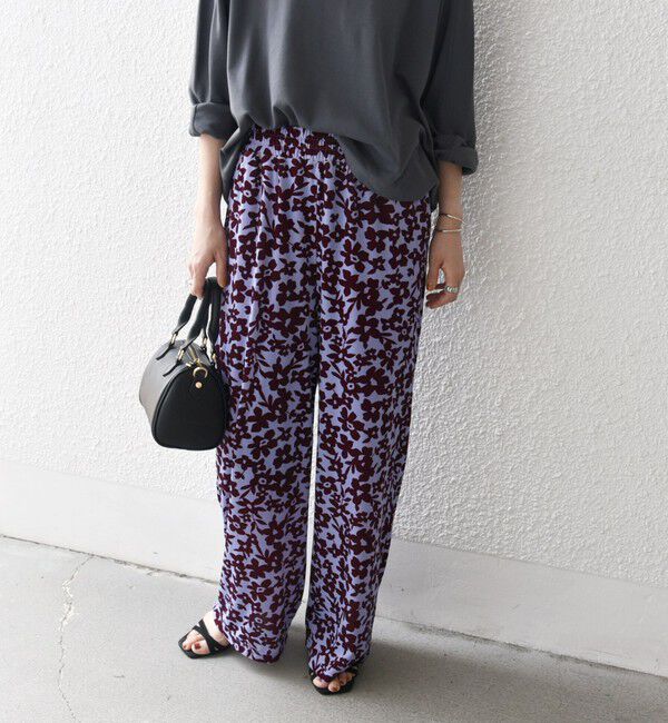 SHIPS any「SHIPS any:〈洗濯機可能〉フラワー ポリエステル ベロア ワイド イージー パンツ」|その他|ブルー