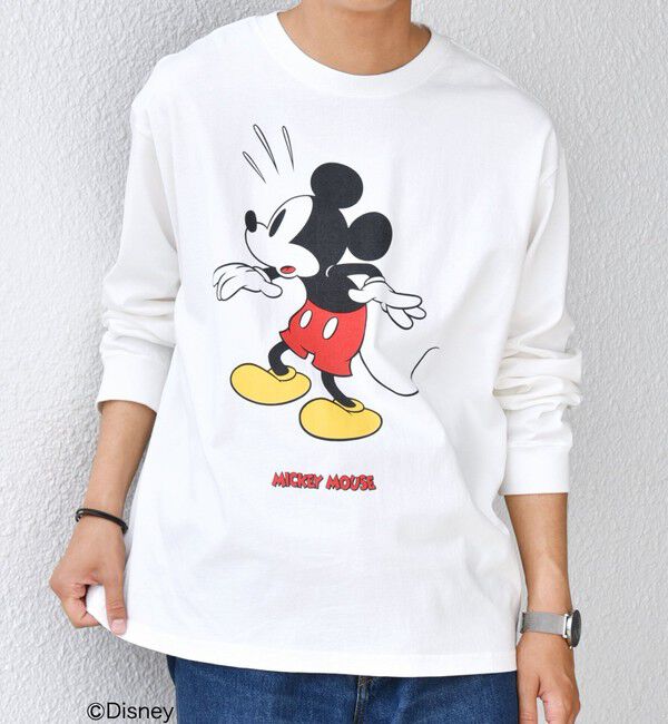 SHIPS any「SHIPS any: /ミッキーマウス/ サイン & ポージング Tシャツ (ロンT)◇」|Tシャツ・カットソー|ホワイト