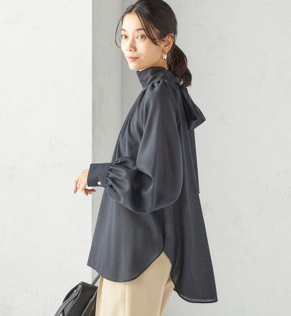 SHIPS for women「〈手洗い可能〉ウール混 シアー ボイル リボン ブラウス」|シャツ・ブラウス|