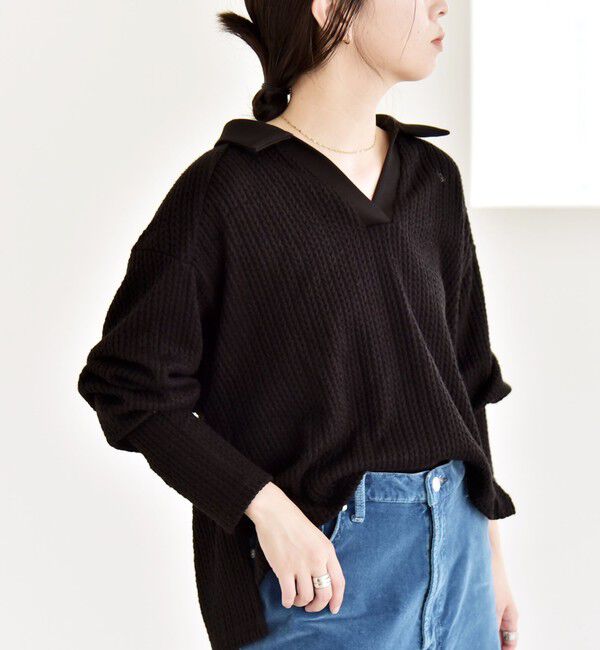 quaranciel「quaranciel:〈手洗い可能〉ケーブル ジャージー ラガー プルオーバー」|Tシャツ・カットソー|ブラック