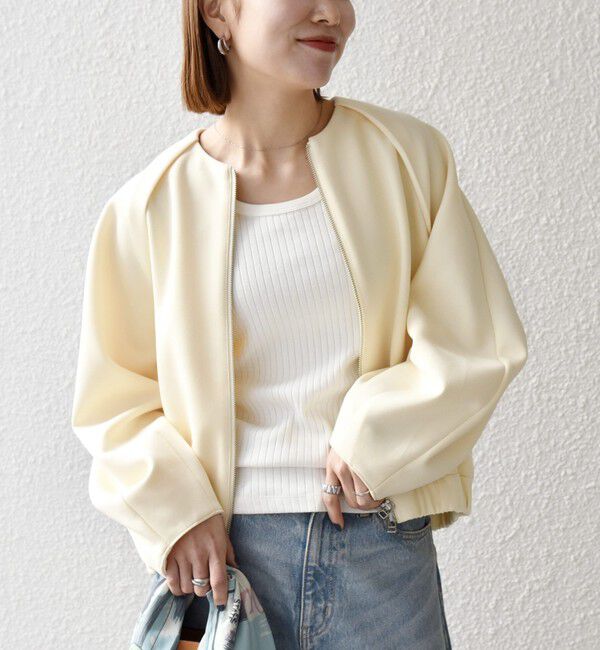 SHIPS any「SHIPS any:〈洗濯機可能〉ジャージー ギャザー コンパクト ブルゾン」|ブルゾン・スタジャン|