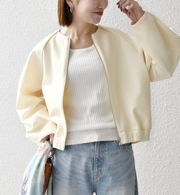 SHIPS any「SHIPS any:〈洗濯機可能〉ジャージー ギャザー コンパクト ブルゾン」|ブルゾン・スタジャン|