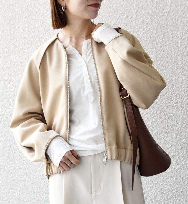 SHIPS any「SHIPS any:〈洗濯機可能〉ジャージー ギャザー コンパクト ブルゾン」|ブルゾン・スタジャン|ベージュ