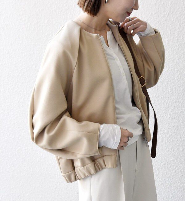 SHIPS any「SHIPS any:〈洗濯機可能〉ジャージー ギャザー コンパクト ブルゾン」|ブルゾン・スタジャン|