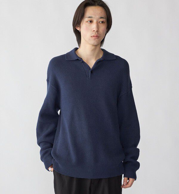 SHIPS「City Ambient Products: ソフト ヤーン カルゼ ニットポロ」|ニット・セーター|ネイビー
