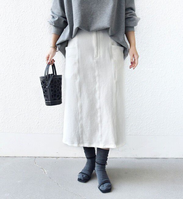 SHIPS for women「〈手洗い可能〉ルーズ デニム サイド ポケット スカート」|スカート|ホワイト