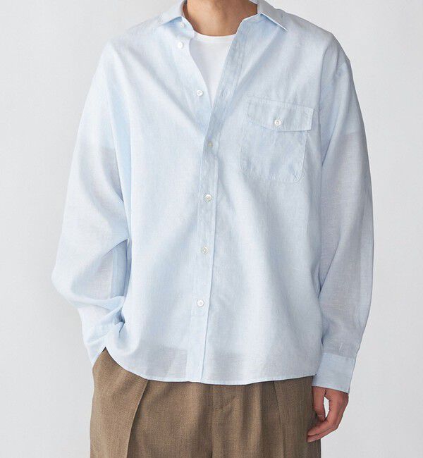 SHIPS「SHIPS: リネン オーバー レギュラーカラー シャツ」|シャツ・ブラウス|ライトブルー