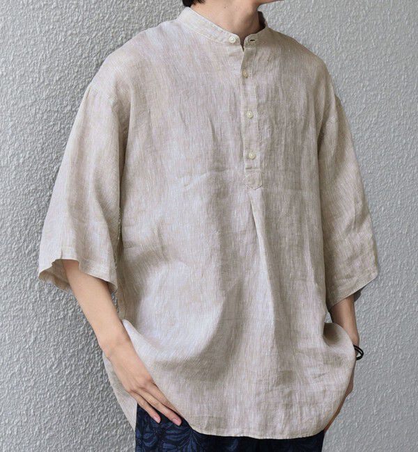 SHIPS any「SHIPS any:〈洗濯機可能〉ピュアリネン バンド スキッパー ハーフスリーブ プルオーバー シャツ 26SS◆」|シャツ・ブラウス|ライトグレー