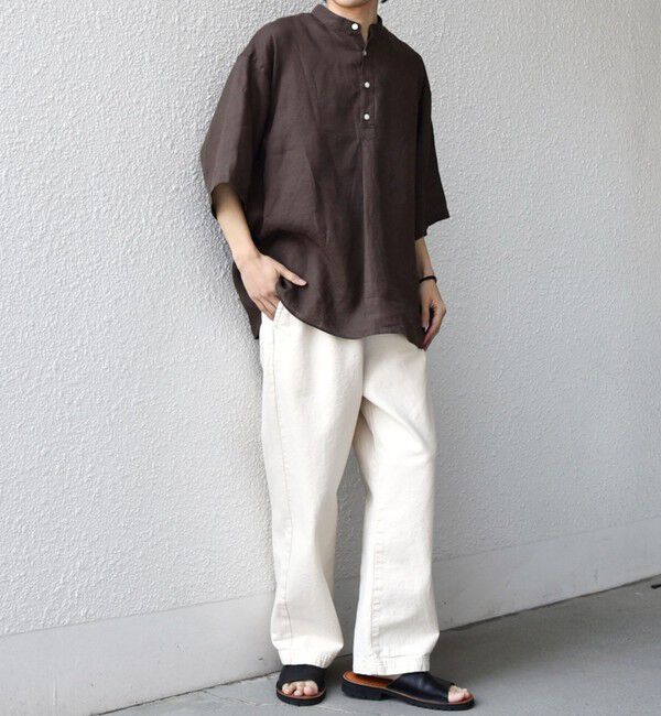 SHIPS any「SHIPS any:〈洗濯機可能〉ピュアリネン バンド スキッパー ハーフスリーブ プルオーバー シャツ 26SS◆」|シャツ・ブラウス|