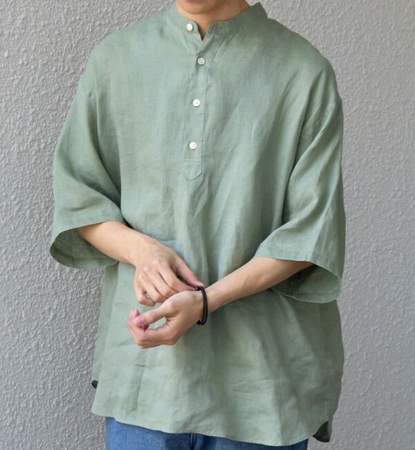 SHIPS any「SHIPS any:〈洗濯機可能〉ピュアリネン バンド スキッパー ハーフスリーブ プルオーバー シャツ 26SS◆」|シャツ・ブラウス|ライトグリーン